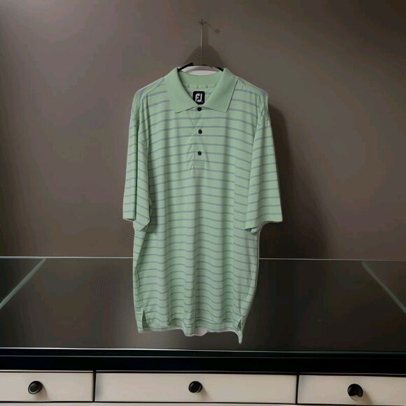 FJ FootJoy Polo Shirt Mens Size L Pale Green Striped Golf Shirt - Picture 3 of 7